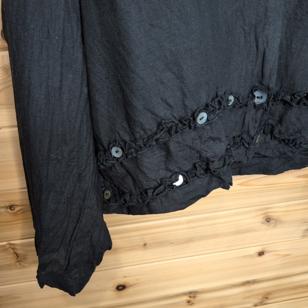 Bodil Womens Black Linen Ruffle Shell Button Top Lagenlook Blouse Size L - Picture 3 of 8